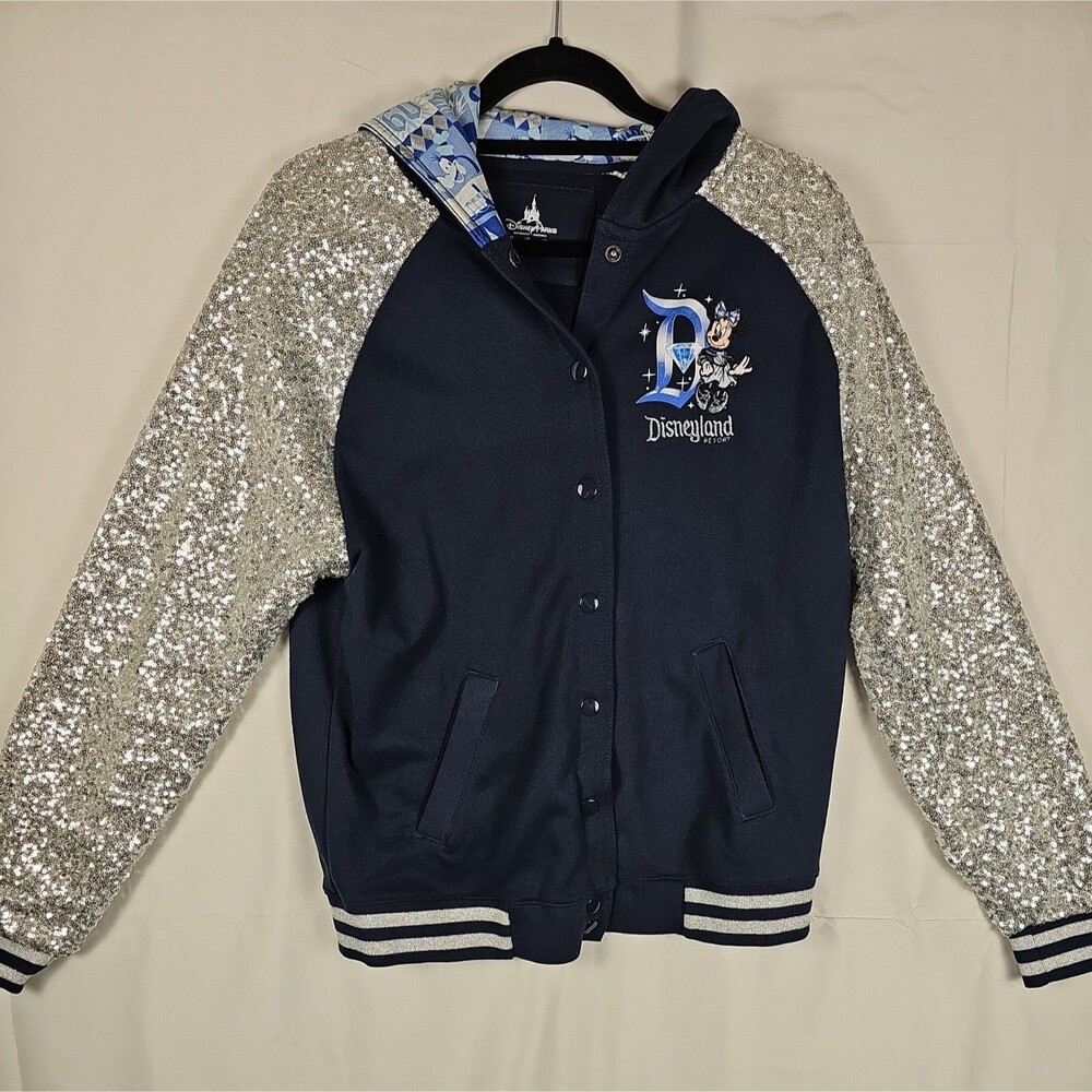 Disney Parks Disneyland Resort Minnie Sequin Sleeve Varsity Jacket L